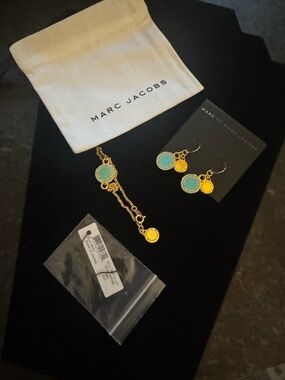 Marc Jacobs Gold-Tone Bracelet & Earrings Set with Turquoise and Gold Discs